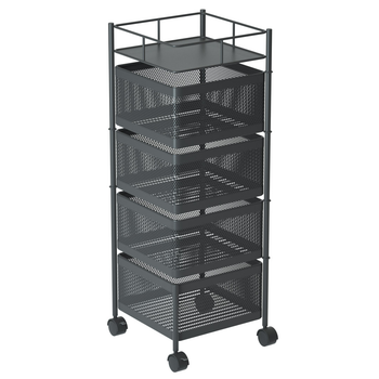 4 Tier Steel Square Rotating Kitchen Cart Multi-Functional Shelves Portable Storage Organizer with Wheels image