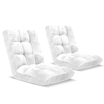 2X Floor Recliner Folding Lounge Sofa Futon Couch Folding Chair Cushion White image