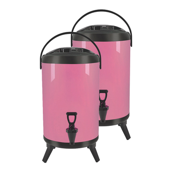 2X 8L Stainless Steel Insulated Milk Tea Barrel Hot and Cold Beverage Dispenser Container with Faucet Pink image