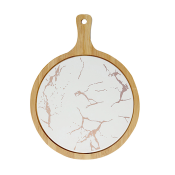 30cm White Circle Wooden Serving Tray Slate Steak Serving Platter Chopping Board Paddle Home Decor image