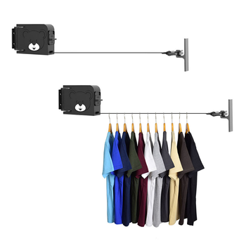 2X 160mm Wall-Mounted Clothes Line Dry Rack Retractable Space-Saving Foldable Hanger Black image