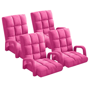 4X Foldable Lounge Cushion Adjustable Floor Lazy Recliner Chair with Armrest Pink image