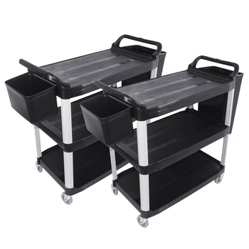 2X 3 Tier Food Trolley Food Waste Cart w/ 2 Bin Food Utility Kitchen Large image