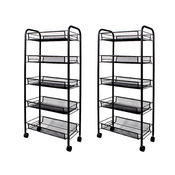 2X 5 Tier Steel Black Bee Mesh Kitchen Cart Multi-Functional Shelves Portable Storage Organizer with Wheels image