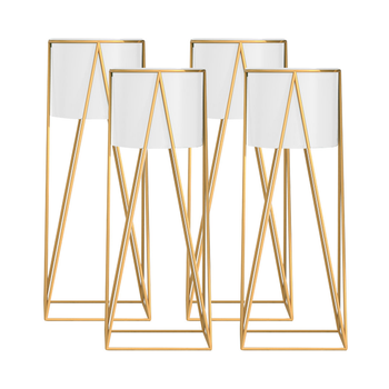 4X 50cm Gold Metal Plant Stand with White Flower Pot Holder Corner Shelving Rack Indoor Display image