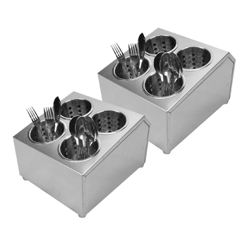 2X 18/10 Stainless Steel Commercial Conical Utensils Square Cutlery Holder with 4 Holes image