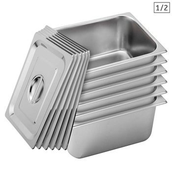 6X Gastronorm GN Pan Full Size 1/2 GN Pan 20cm Deep Stainless Steel Tray With Lid image