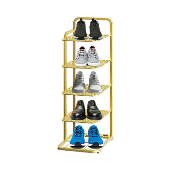 5 Tier Gold Plated Metal Shoe Organizer Space Saving Portable Footwear Storage Shelf image