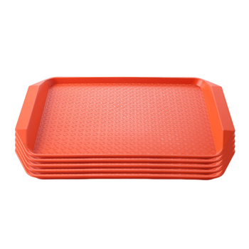 Rectangular Serving Tray Heavy Duty Waterproof Stackable Plastic Food Snack Pan Set of 5 Orange image