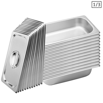 12X Gastronorm GN Pan Full Size 1/3 GN Pan 6.5 cm Deep Stainless Steel Tray With Lid image