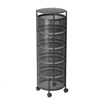 5 Tier Steel Round Rotating Kitchen Cart Multi-Functional Shelves Portable Storage Organizer with Wheels image