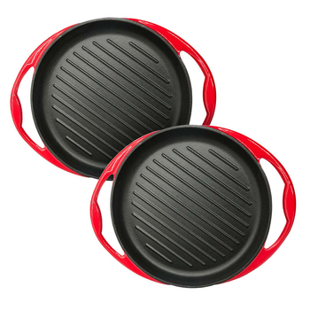 2X Enamel Porcelain 26cm Cast Iron Frying Pan Skillet Non-stick Coating Steak Sizzle Platter image