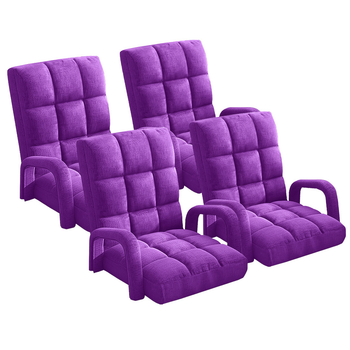 4X Foldable Lounge Cushion Adjustable Floor Lazy Recliner Chair with Armrest Purple image
