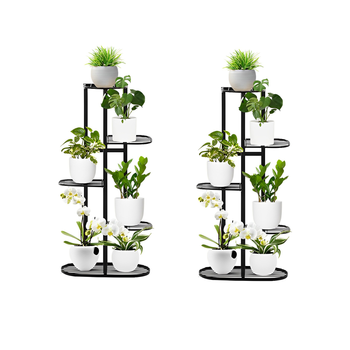 2X 5 Tier 6 Pots Black Metal Plant Rack Flowerpot Storage Display Stand Holder Home Garden Decor image