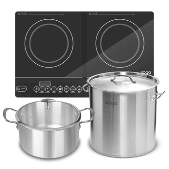 Dual Burners Cooktop Stove, 17L Stainless Steel Stockpot 28cm and 28cm Induction Casserole image