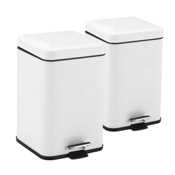 2X 12L Foot Pedal Stainless Steel Rubbish Recycling Garbage Waste Trash Bin Square White image