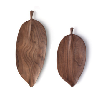 Set of 2 Walnut Leaf Shape Wooden Tray Food Charcuterie Serving Board Paddle Centerpiece Home Decor image