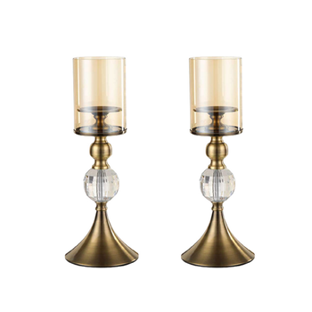 2X 38cm Glass Candle Holder Candle Stand Glass/Metal image