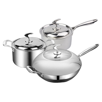 6 Piece Cookware Set 18/10 Stainless Steel 3-Ply Frying Pan, Milk, and Soup Pot with Lid image