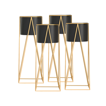 4X 50cm Gold Metal Plant Stand with Black Flower Pot Holder Corner Shelving Rack Indoor Display image