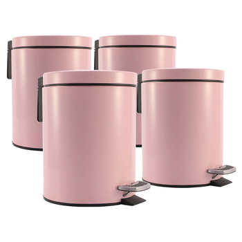 4X 12L Foot Pedal Stainless Steel Rubbish Recycling Garbage Waste Trash Bin Round Pink image