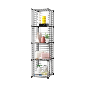 Black Portable 4 Tier Cube Storage Organiser Foldable DIY Modular Grid Space Saving Shelf image