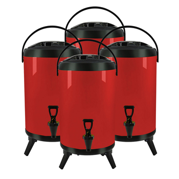4X 18L Stainless Steel Insulated Milk Tea Barrel Hot and Cold Beverage Dispenser Container with Faucet Red image