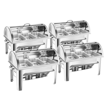 4X 3L Triple Tray Stainless Steel Roll Top Chafing Dish Food Warmer image