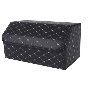 Leather Car Boot Collapsible Foldable Trunk Cargo Organizer Portable Storage Box Black/Gold Stitch Large image