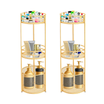2X 3 Tier Bathroom Freestanding Storage Shelf Multifunctional Display Rack Organiser with Basket image
