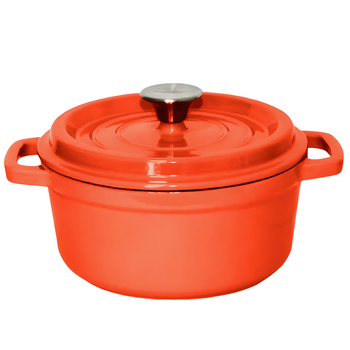 Cast Iron 24cm Enamel Porcelain Stewpot Casserole Stew Cooking Pot With Lid 3.6L Orange image