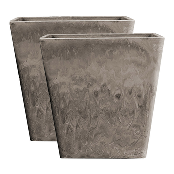 2X 27cm Sand Grey Square Resin Plant Flower Pot in Cement Pattern Planter Cachepot for Indoor Home Office image