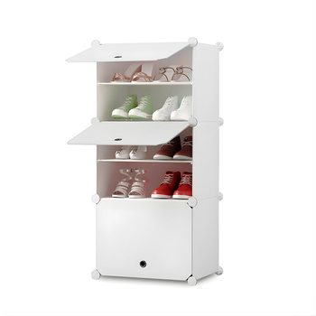 5 Tier White Shoe Rack Organizer Sneaker Footwear Storage Stackable Stand Cabinet Portable Wardrobe with Cover image
