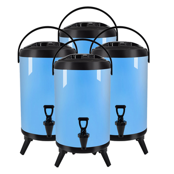 4X 8L Stainless Steel Insulated Milk Tea Barrel Hot and Cold Beverage Dispenser Container with Faucet Blue image