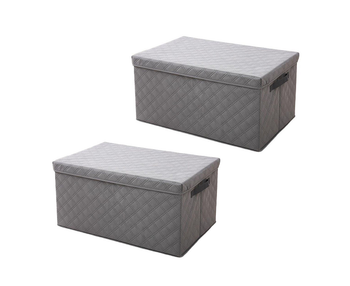 2X Extra Large Grey Non-Woven Diamond Quilt Grid Fabric Storage/Organizer Box image