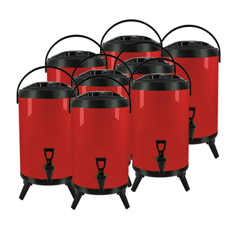 8X 10L Stainless Steel Insulated Milk Tea Barrel Hot and Cold Beverage Dispenser Container with Faucet Red image