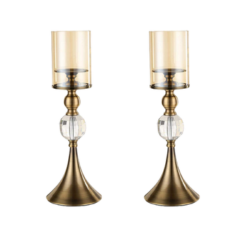 2X 43cm Glass Candle Holder Candle Stand Glass/Metal image