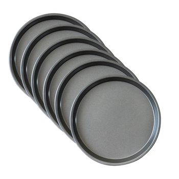 6X 7-inch Round Black Steel Non-stick Pizza Tray Oven Baking Plate Pan image