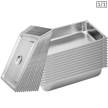 12X Gastronorm GN Pan Full Size 1/1 GN Pan 10cm Deep Stainless Steel Tray With Lid image