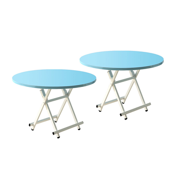 2X Blue Dining Table Portable Round Surface Space Saving Folding Desk Home Decor image