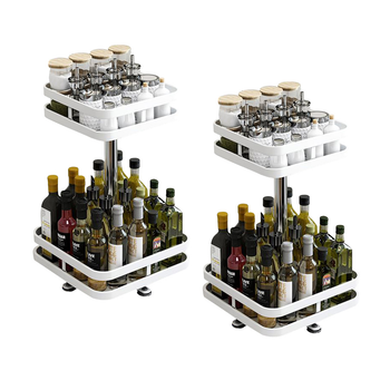 2X 2 Tier Steel White Square Rotating Multi-Function Kitchen Portable Storage Spice Seasoning Kitchen Countertop Organiser Shelf image