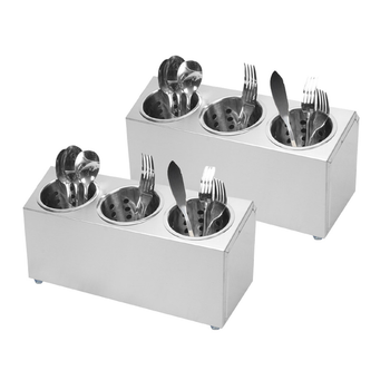 2X 18/10 Stainless Steel Commercial Conical Utensils Cutlery Holder with 3 Holes image