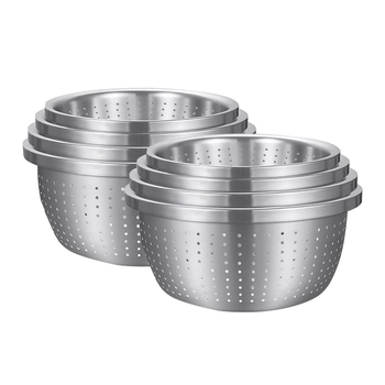 2X Stainless Steel Nesting Basin Colander Perforated Kitchen Sink Washing Bowl Metal Basket Strainer Set of 4 image