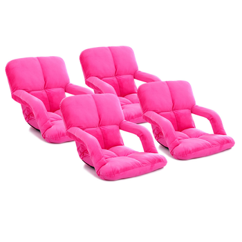 4X Foldable Lounge Cushion Adjustable Floor Lazy Recliner Chair with Armrest Pink image