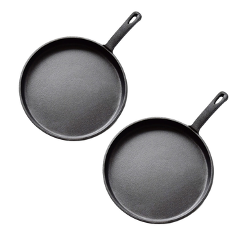 2X 26cm Round Cast Iron Frying Pan Skillet Griddle Sizzle Platter image
