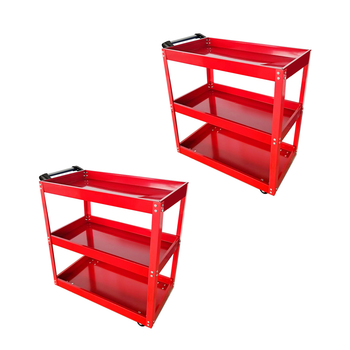 2X 3 Tier Tool Storage Cart Portable Service Utility Heavy Duty Mobile Trolley Red image