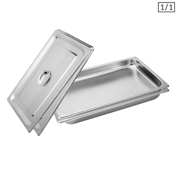 2X Gastronorm GN Pan Full Size 1/1 GN Pan 4cm Deep Stainless Steel Tray With Lid image