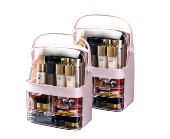 2X 3 Tier Pink Countertop Makeup Cosmetic Storage Organiser Skincare Holder Jewelry Storage Box with Handle image