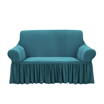 2-Seater Blue Sofa Cover with Ruffled Skirt Couch Protector High Stretch Lounge Slipcover Home Decor image