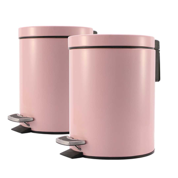 2X 12L Foot Pedal Stainless Steel Rubbish Recycling Garbage Waste Trash Bin Round Pink image